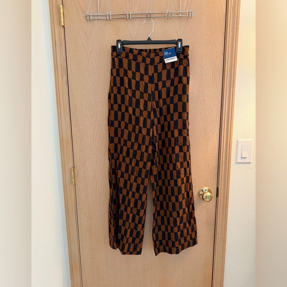 NWT Old Navy High-Rise Playa Wide-Leg Pants — Black & Brown Checkerboard - Picture 3 of 6